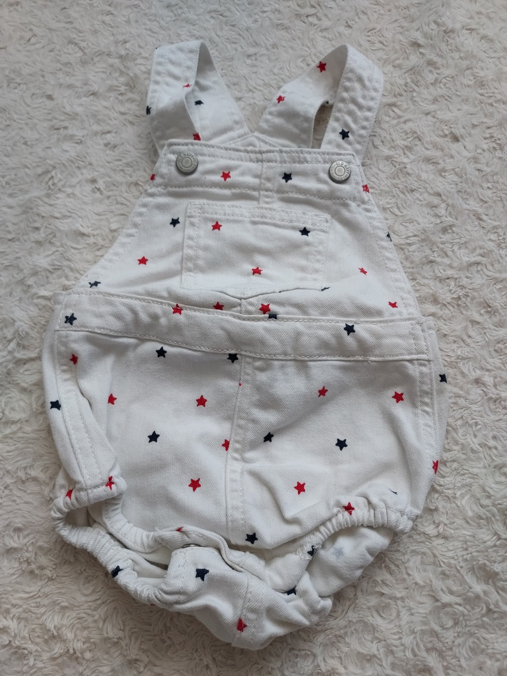 Old Navy 6-12mo White Denim Baby Bubble Romper Overalls Stars Patriotic 4th July